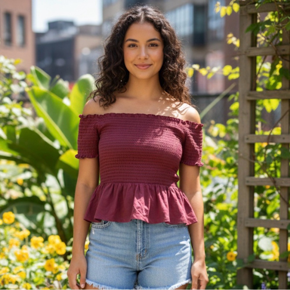 American Eagle Outfitters Off-Shoulder Maroon Blouse